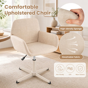 Vanity Chair with Back 360° Swivel Armchair w/ Adjustable Height for Home Office-Beige view 7