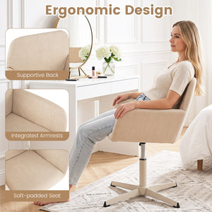 Vanity Chair with Back 360° Swivel Armchair w/ Adjustable Height for Home Office-Beige view 8