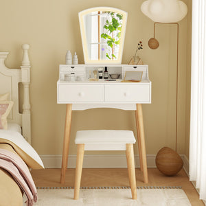 Vanity Desk Set with 3-Color Adjustable LED Lighted Mirror and Drawers-White view 3