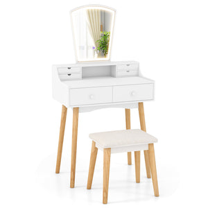 Vanity Desk Set with 3-Color Adjustable LED Lighted Mirror and Drawers-White view 4