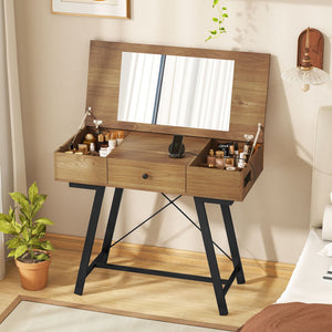 Vanity Desk with Flip Top Mirror Makeup Dressing Table-Rustic Brown view 2
