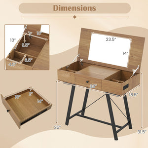 Vanity Desk with Flip Top Mirror Makeup Dressing Table-Rustic Brown view 5