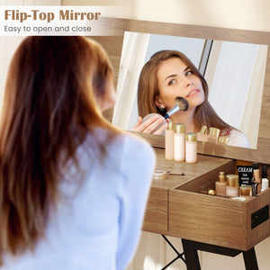 Vanity Desk with Flip Top Mirror Makeup Dressing Table-Rustic Brown view 6