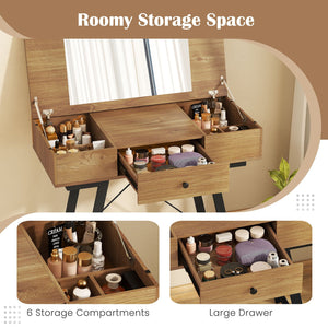 Vanity Desk with Flip Top Mirror Makeup Dressing Table-Rustic Brown view 8
