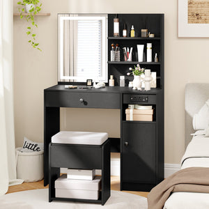 Vanity Desk with Mirror and Lights-Black view 2