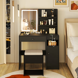 Vanity Desk with Mirror and Lights-Black view 3