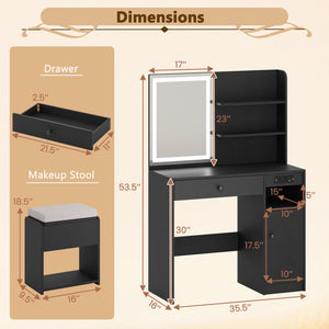 Vanity Desk with Mirror and Lights-Black view 4