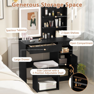 Vanity Desk with Mirror and Lights-Black view 5