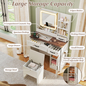 Vanity Desk with Mirror and Lights Farmhouse Makeup Dressing Table-White view 5