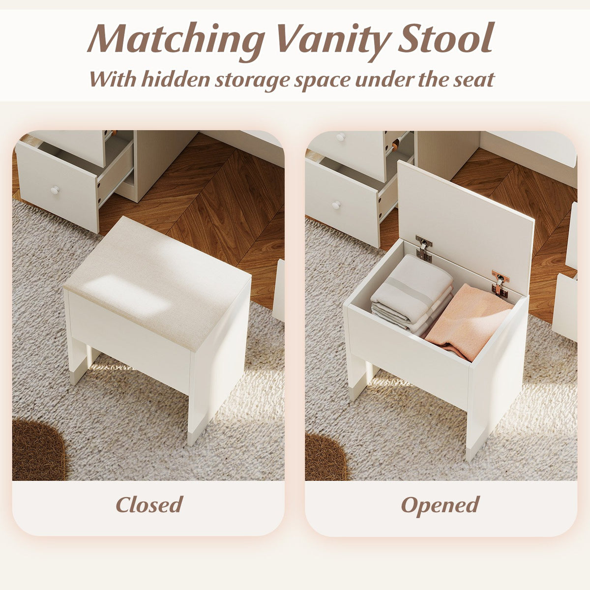 Vanity Desk with Mirror and Lights Makeup Dressing Table Vanity Table and Stool Set-White view 8