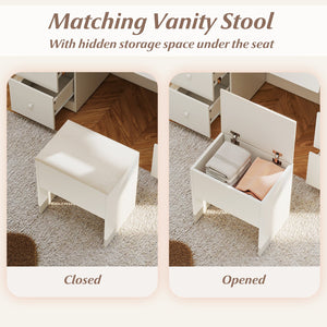 Vanity Desk with Mirror and Lights Makeup Dressing Table Vanity Table and Stool Set-White view 8