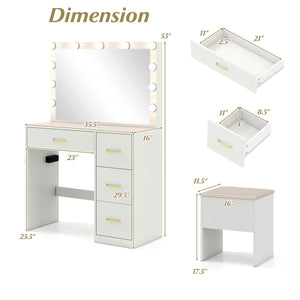 Vanity Desk with Mirror and Lights Makeup Dressing Table with Power Outlets-White view 4
