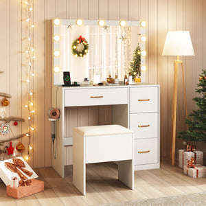 Vanity Desk with Mirror and Lights Makeup Dressing Table with Power Outlets-White view 5