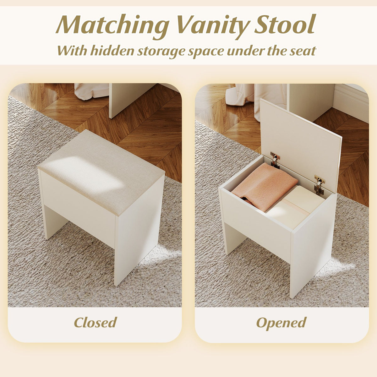 Vanity Desk with Mirror and Lights Makeup Dressing Table with Power Outlets-White view 8