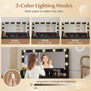 Vanity Desk with Mirror and Lights Makeup Table with Power Outlets-Black view 7