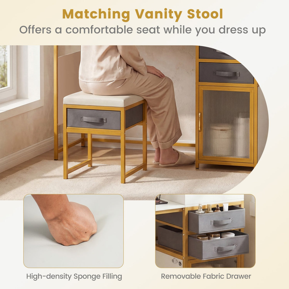 Vanity Desk with Rotatable Lighted Mirror 55 Inch Makeup Vanity Table-White view 9