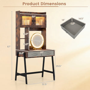 Vanity Desk with Rotatable Mirror and Lights Modern Dressing Table with 3 Light Colors-Brown view 4