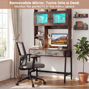 Vanity Desk with Rotatable Mirror and Lights Modern Dressing Table with 3 Light Colors-Brown view 5