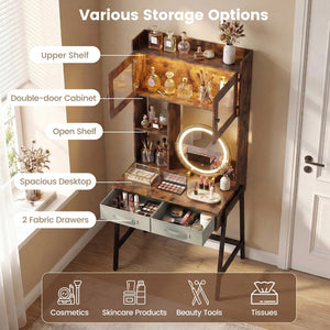 Vanity Desk with Rotatable Mirror and Lights Modern Dressing Table with 3 Light Colors-Brown view 8