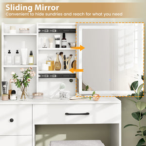 Vanity Desk with Sliding Mirror and Lights Makeup Table and Chair Set with 4 Drawers-White view 9