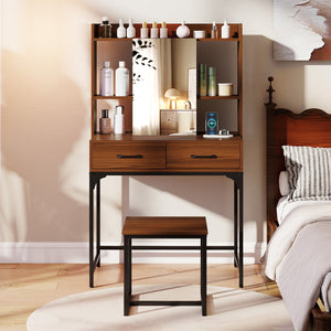 Vanity Desk with Storage Drawers and Charging Station-Walnut view 3