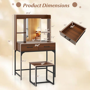 Vanity Desk with Storage Drawers and Charging Station-Walnut view 4