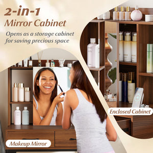 Vanity Desk with Storage Drawers and Charging Station-Walnut view 6