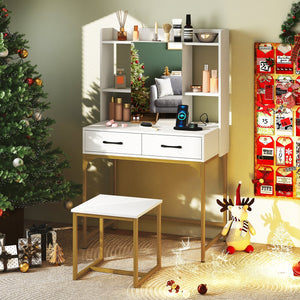 Vanity Desk with Storage Drawers and Charging Station-White view 6