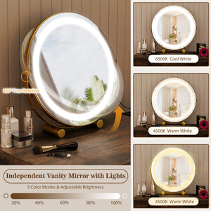 Vanity Desk with with Lighted Adjustable Mirror for Bedroom-Rustic Brown view 8