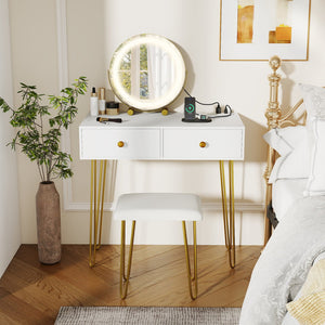 Vanity Desk with with Lighted Adjustable Mirror for Bedroom-White view 2