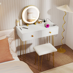Vanity Desk with with Lighted Adjustable Mirror for Bedroom-White view 3