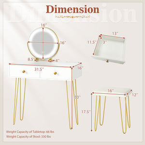 Vanity Desk with with Lighted Adjustable Mirror for Bedroom-White view 4