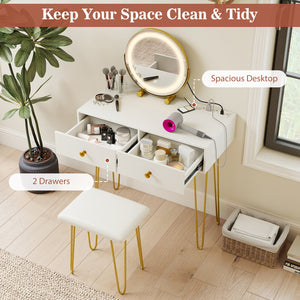 Vanity Desk with with Lighted Adjustable Mirror for Bedroom-White view 8