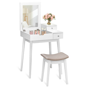 Vanity Dressing Table Set Flip Mirror Desk Furniture Stool view 4