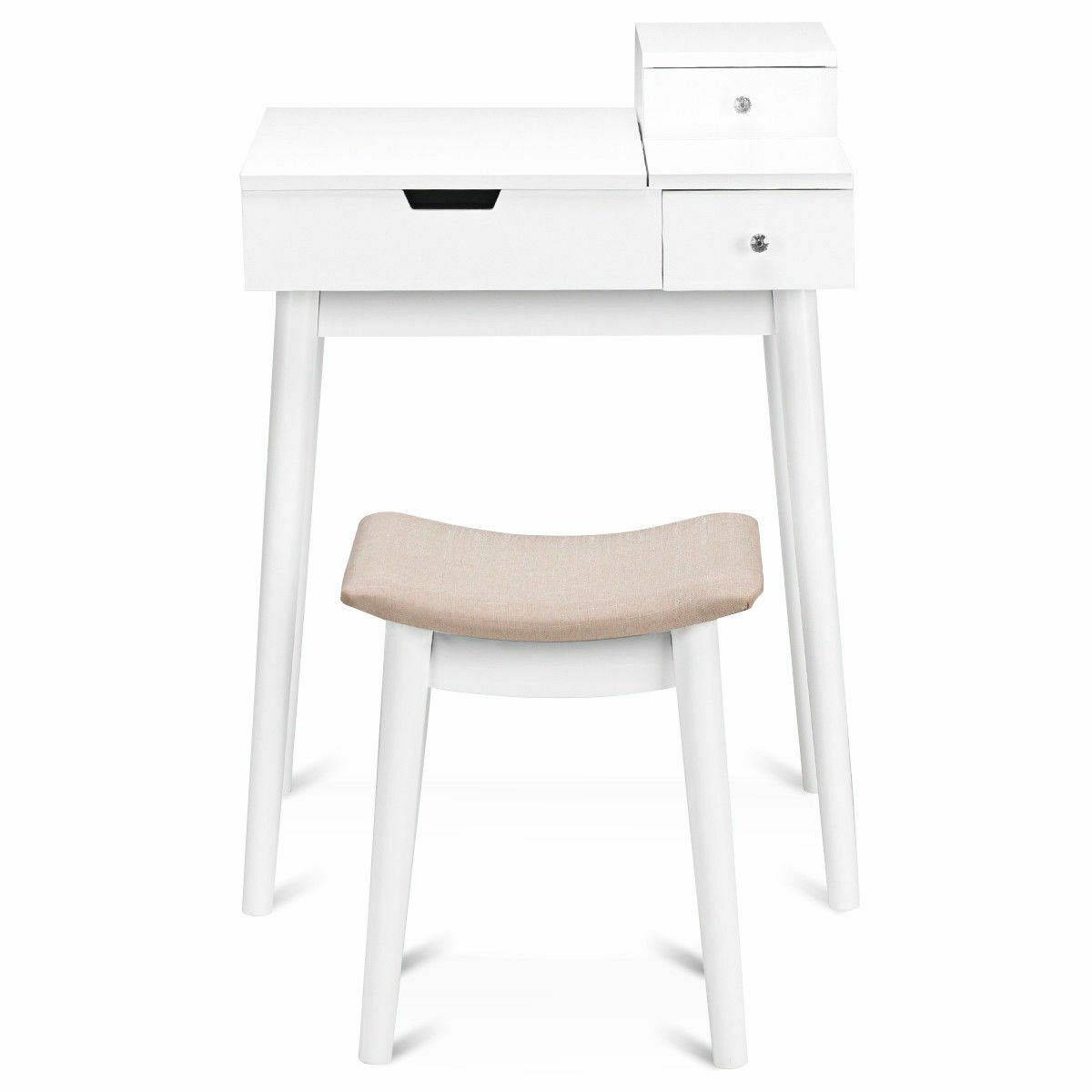 Vanity Dressing Table Set Flip Mirror Desk Furniture Stool view 7