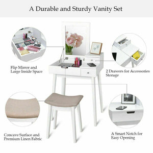 Vanity Dressing Table Set Flip Mirror Desk Furniture Stool view 9