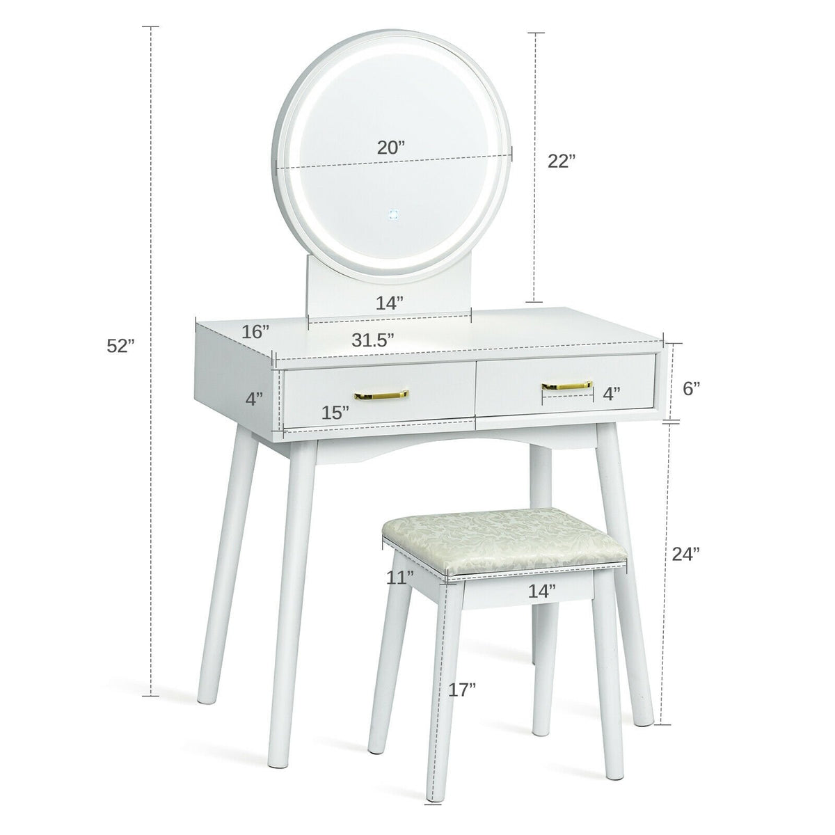 Vanity Dressing Table Set with 3 Lighting Modes view 6