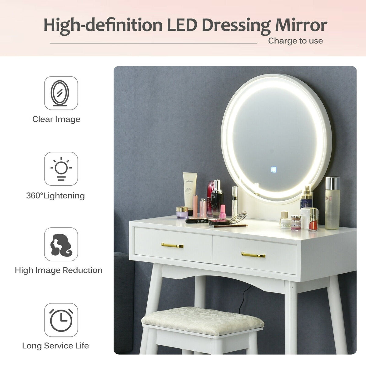 Vanity Dressing Table Set with 3 Lighting Modes view 7