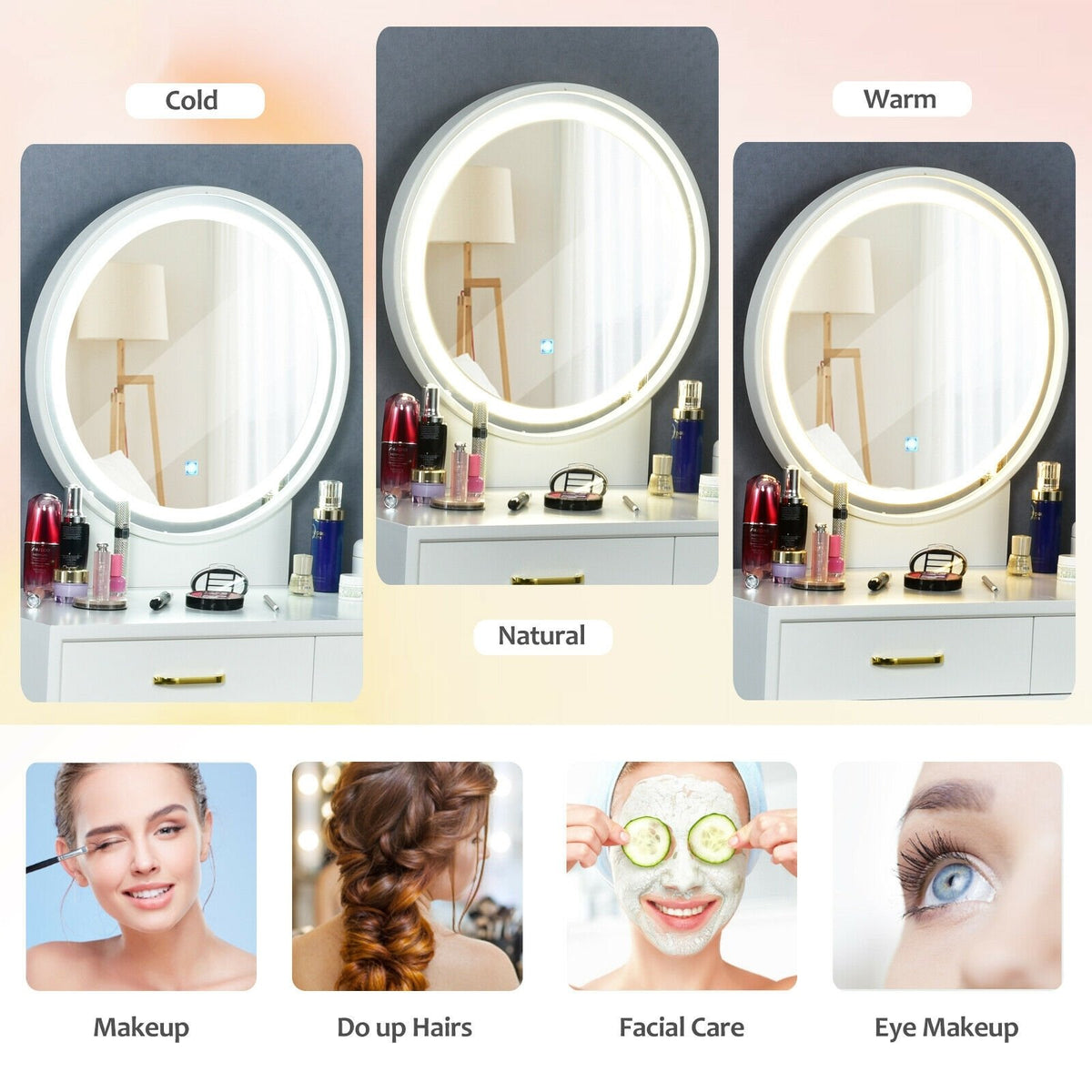 Vanity Dressing Table Set with 3 Lighting Modes view 8