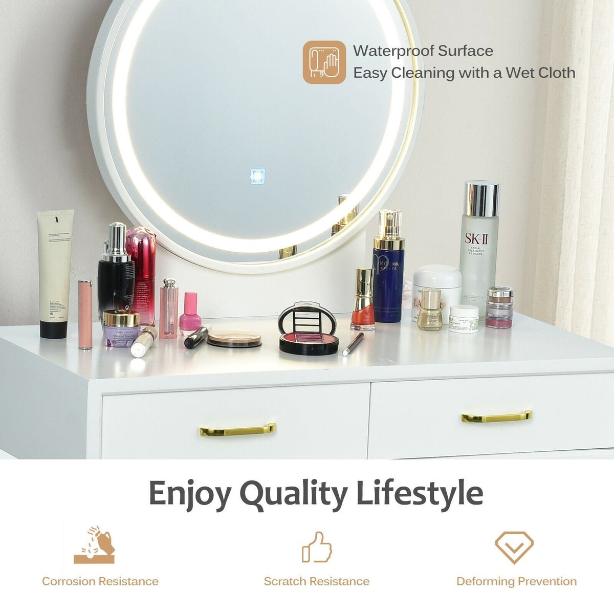 Vanity Dressing Table Set with 3 Lighting Modes view 9