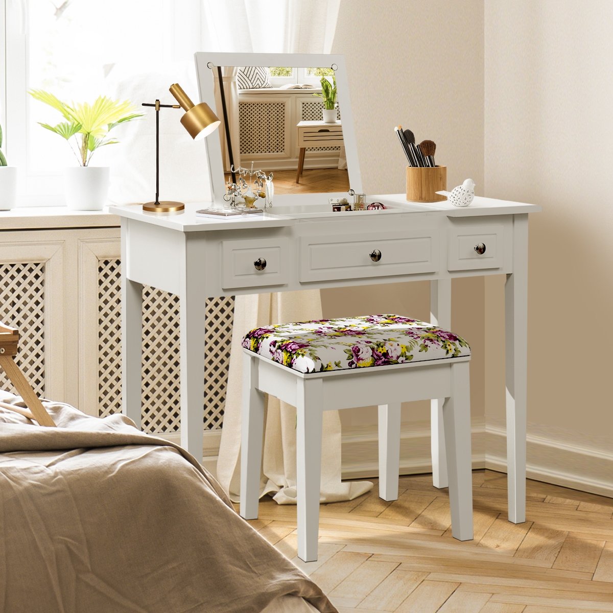 Vanity Dressing Table Set with Flip Top Mirror and 3 Drawers view 2