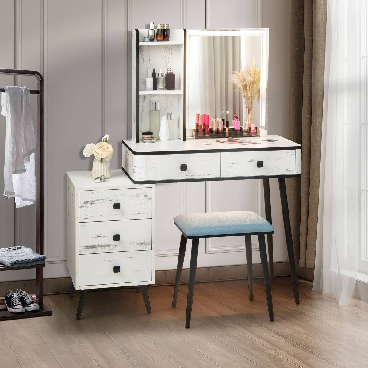 Vanity Makeup Table Set with Lighted Mirror-White view 2