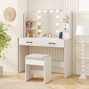Vanity Set with Lighted Mirror and Stool with Power Outlet-White view 2
