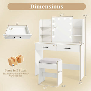 Vanity Set with Lighted Mirror and Stool with Power Outlet-White view 4