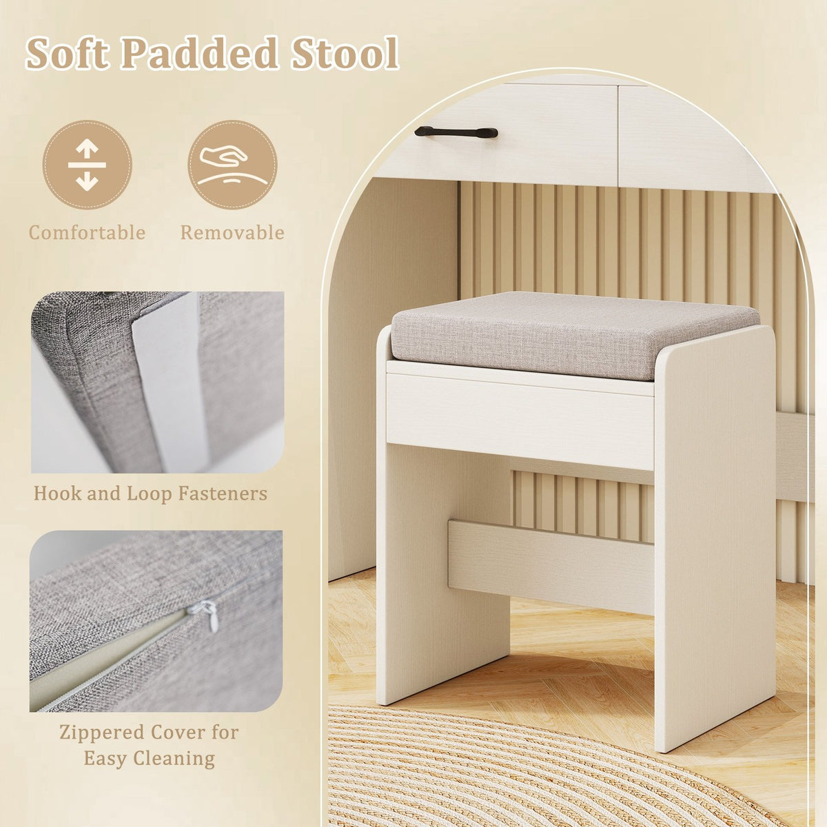 Vanity Set with Lighted Mirror and Stool with Power Outlet-White view 9