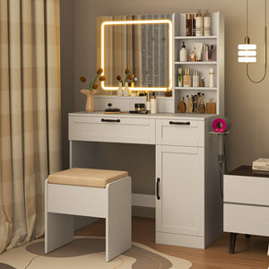 Vanity Set with Mirror and 3 Lighting Modes and Adjustable Brightness-White view 3