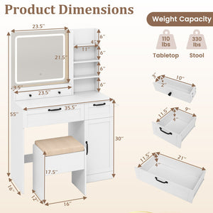 Vanity Set with Mirror and 3 Lighting Modes and Adjustable Brightness-White view 5