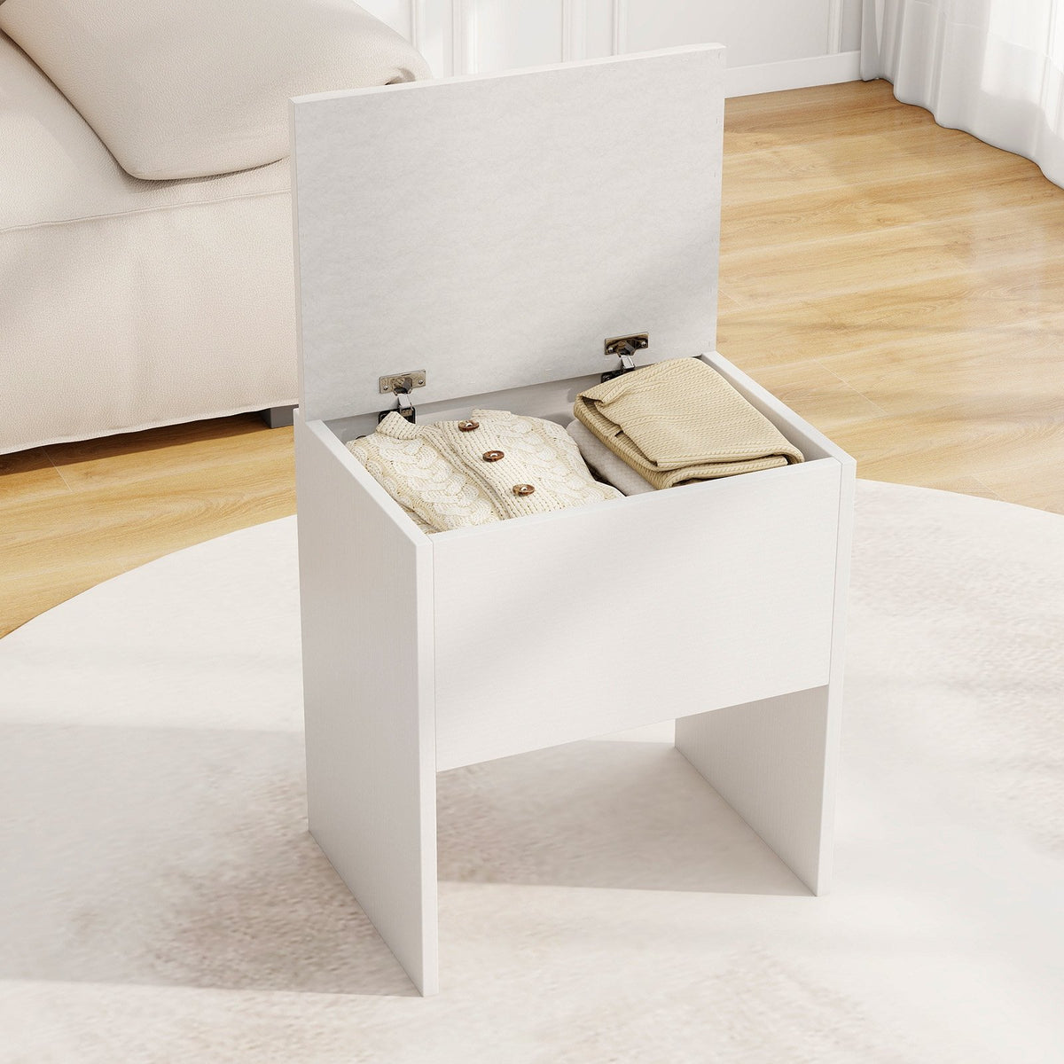 Vanity Stool Flip Top Storage Stool with Soft Padded Seat-White view 2