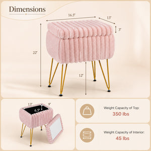 Vanity Stool with Storage and Reversible Lid Faux Fur Upholstered Ottoman-Pink view 5