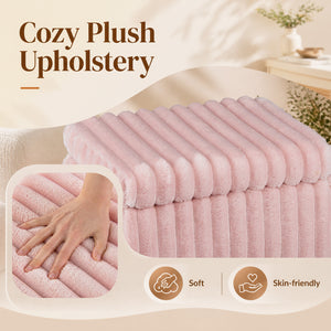 Vanity Stool with Storage and Reversible Lid Faux Fur Upholstered Ottoman-Pink view 7